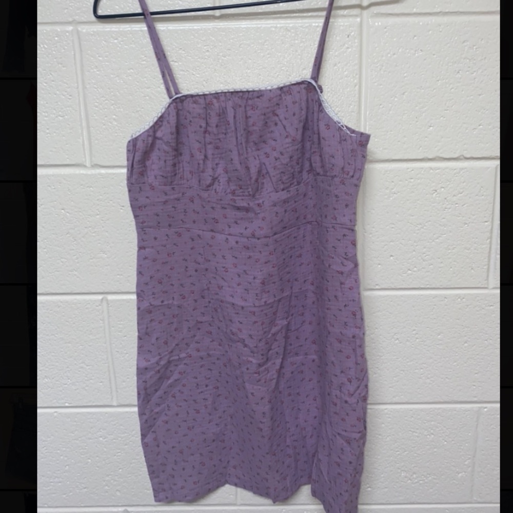 Purple dress, spaghetti strap, with floral pattern